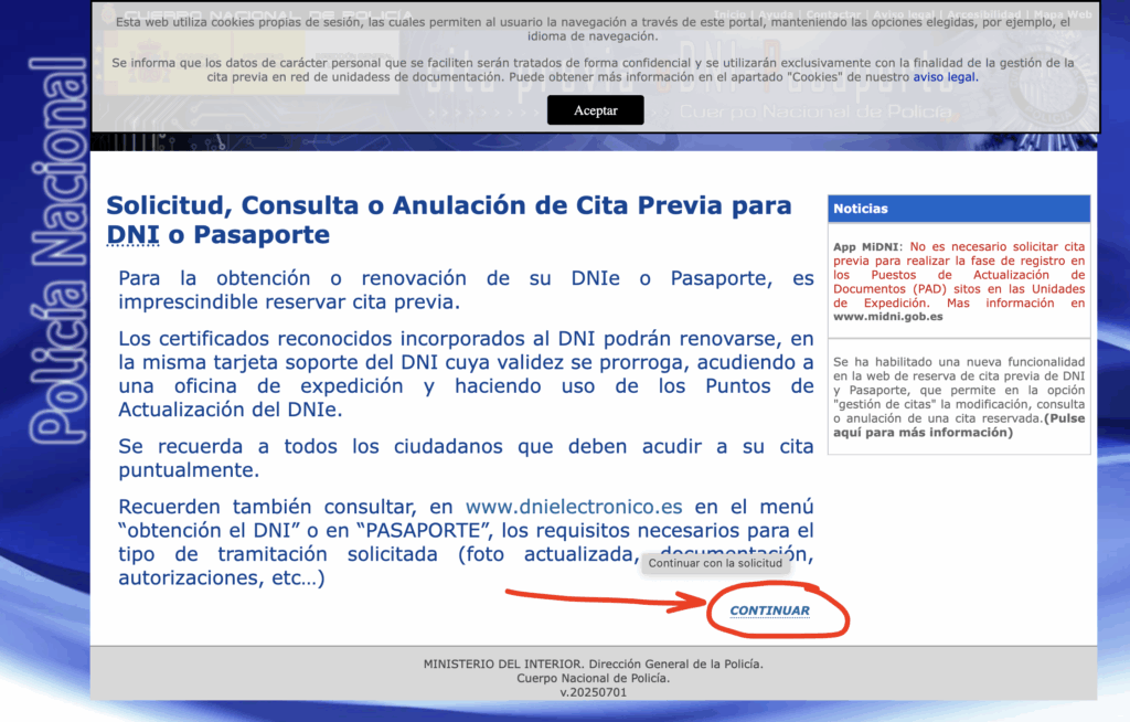 Paso 1 cita previa DNI